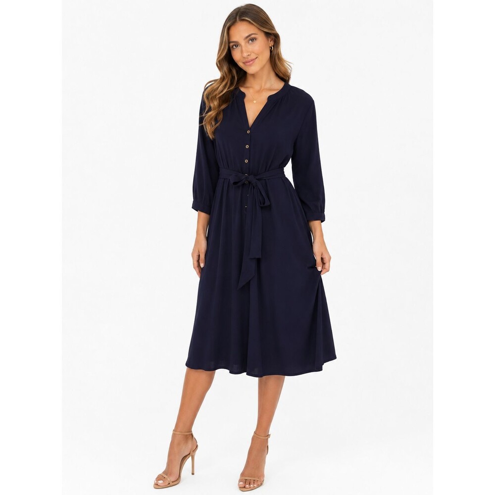 Lilly Pulitzer Button Front Shirt Dress Tie Waist Size Medium Navy Blue Preppy